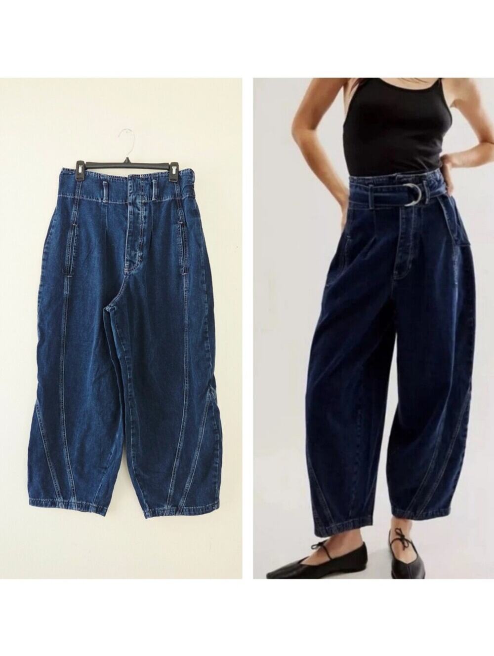 Free People The Amsterdam High Rise Barrel Jeans  Size Medium NO BELT